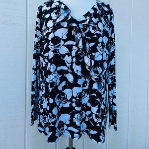 I.N.C Back White Floral RUFFLE FRONT fitted Blouse shirt Made In Korea 1X